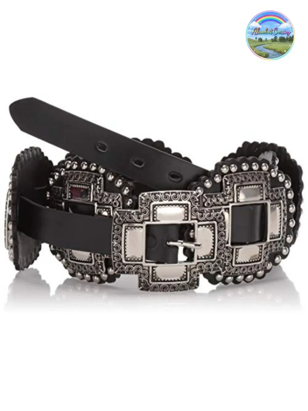 Women's Western Leather Cross Concho Belt with Silver Buckle